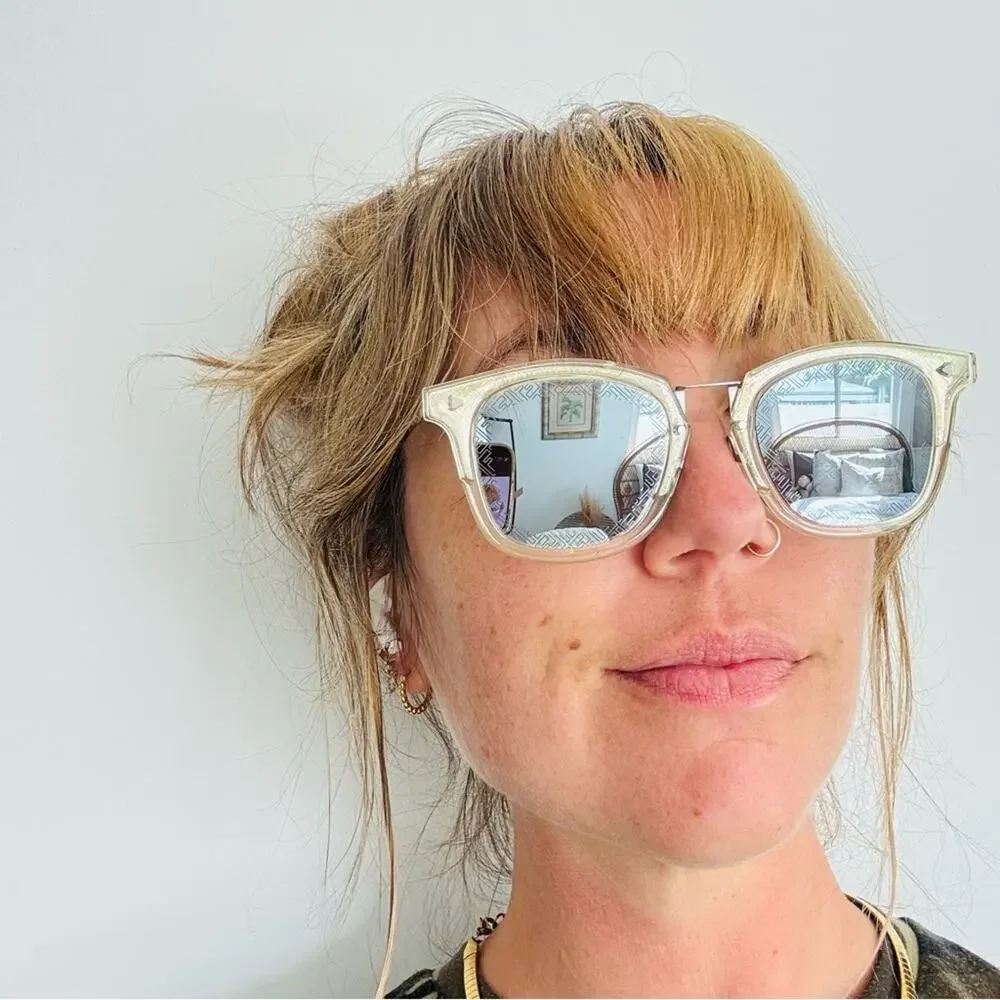 FENDI Logo Silver Yellow Metallic Grey Mirror Lens $595 Sunglasses Magnetic Case